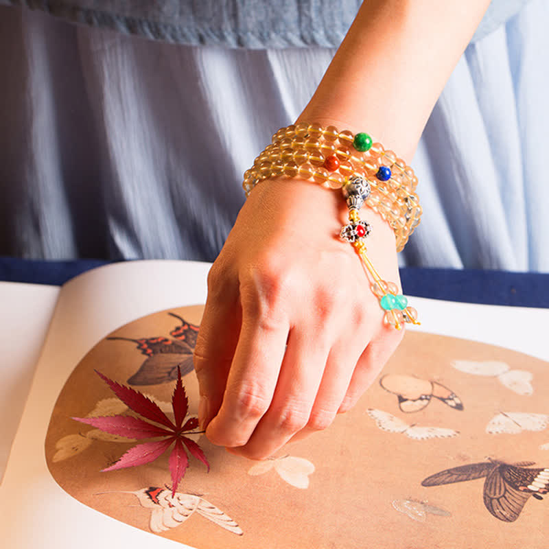 925 Sterling Silver 108 Mala Beads Natural Citrine Red Agate Amber Pleasure Charm Bracelet - image 17