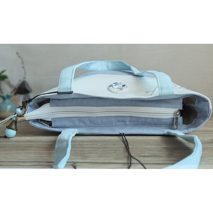 Buddha Stones Pear Flower Plum Peach Blossom Bamboo Embroidery Canvas Large Capacity Shoulder Bag Tote Bag - image 13