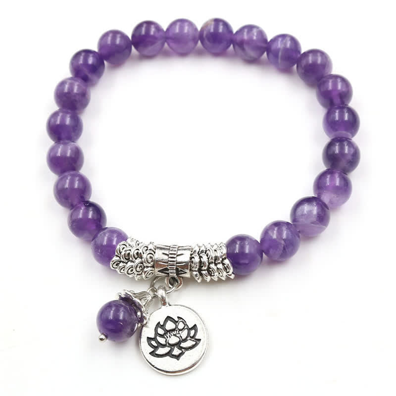 Buddha Stones Amethyst Crystal Lotus Healing Balance Bracelet - Amethyst - image 0