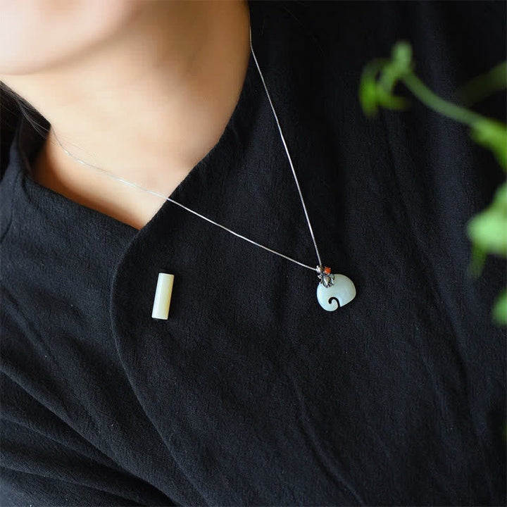 Buddha Stones White Jade Elephant Lotus Protection Necklace Pendant - image 2