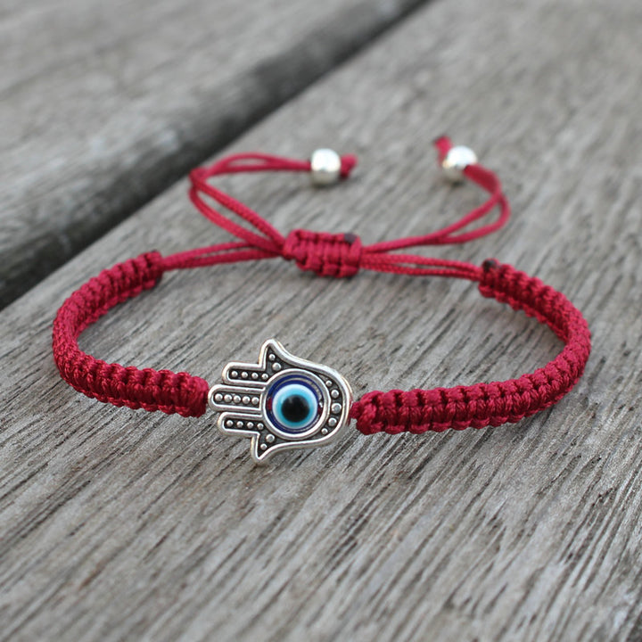Buddha Stones Handmade Hamsa Symbol Protection Luck String Bracelet - DarkRed(Bracelet Size 16-24cm) - image 10
