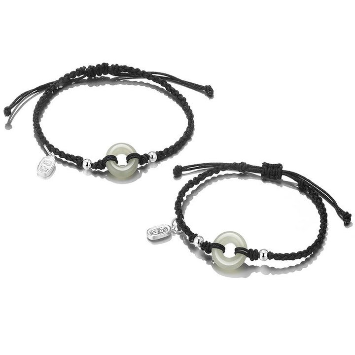 Buddha Stones 2Pcs Green Aventurine White Jade Peace Buckle Luck Braided Couple Bracelet - Peace Buckle&Charm(Wrist Circumference 14-20cm) - image 19