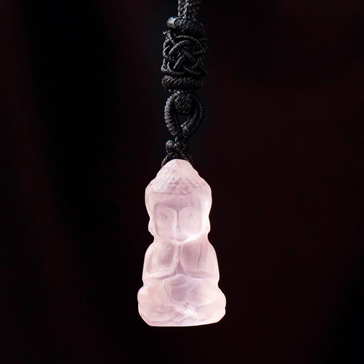 Buddha Stones Various Crystal Amethyst Pink Crystal White Crystal Citrine Buddha Carved Spiritual Healing Necklace Pendant Decoration - Pink Crystal - Necklace&Pendant - image 7