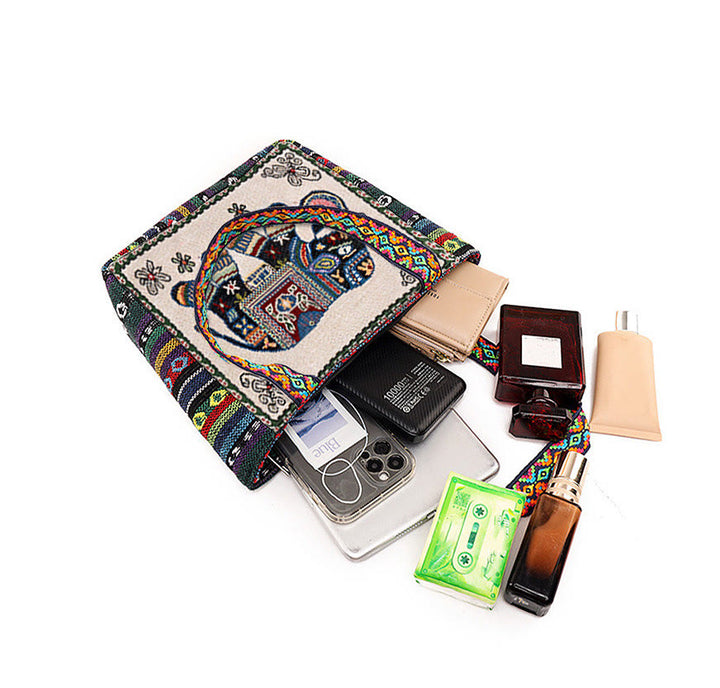 Buddha Stones Elephant Butterfly Embroidered Large Capacity Canvas Tote Bag Shoulder Bag - image 10