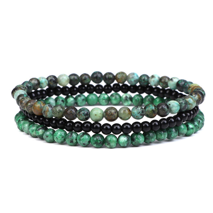 Buddha Stones 3Pcs Natural Crystal Stone Inner Peace Spiritual Bracelet - 4mm African Turquoise&Black Glass Beads&Granite(Wrist Circumference 15-16cm) - image 22