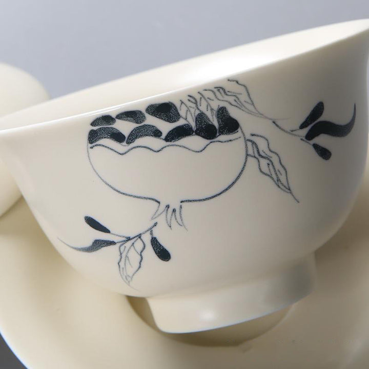 Buddha Stones Hand Painted Pomegranate Hibiscus Pine Lotus Ceramic Gaiwan Sancai Teacup Kung Fu Tea Cup And Saucer With Lid - image 3