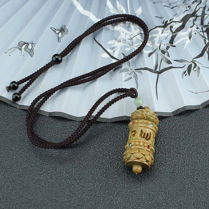 Buddha Stones Tibet Green Sandalwood Rosewood Om Mani Padme Hum Lotus Positive Soothing Necklace Pendant - image 3