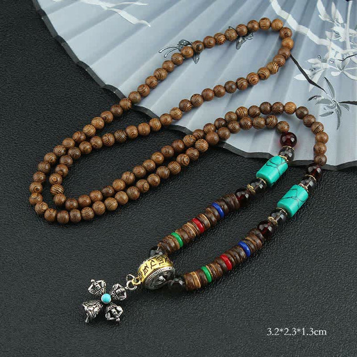 Buddha Stones Tibetan Om Mani Padme Hum Prayer Wheel Rotation Vajra Wood Necklace Pendant - Blue Cross Vajra - image 29