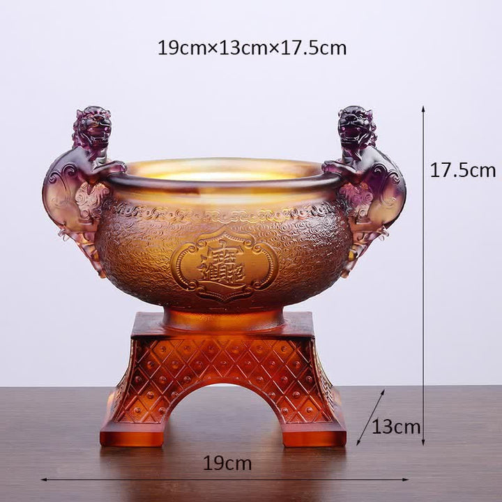 Buddha Stones Handmade Liuli Crystal PiXiu Treasure Bowl Art Piece Home Decoration - Purple - image 10