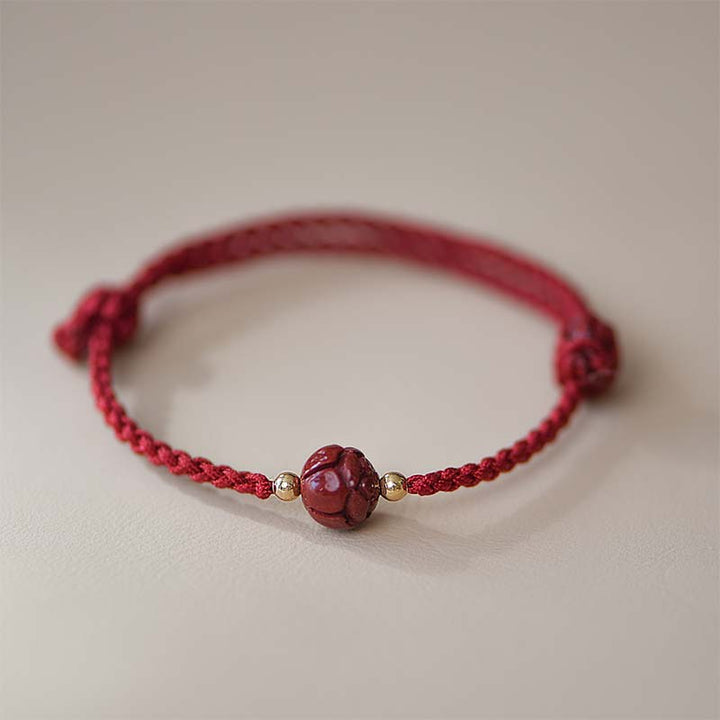 Buddha Stones Cinnabar Jade Lotus Calm Red String Weave Bracelet - image 7