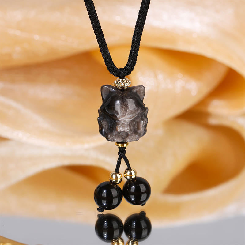 Buddha Stones Natural Silver Sheen Obsidian Nine Tailed Fox Protection Necklace Pendant - Nine Tailed Fox - image 2