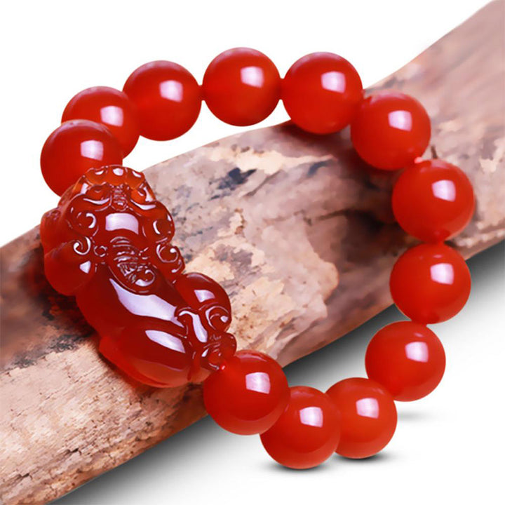 Buddha Stones Red Agate Lucky Pixiu Wealth Luck Bracelet - image 2