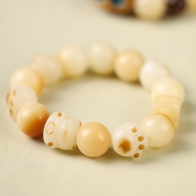 Buddha Stones Natural Bodhi Seed Sandalwood Lucky Cute Cat Head Paw Claw Peace Bracelet - image 15