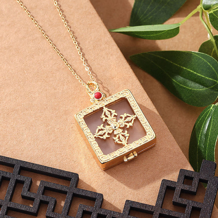 24K Gold Plated White Jade Double Dorje Protection Luck Necklace Pendant - image 7
