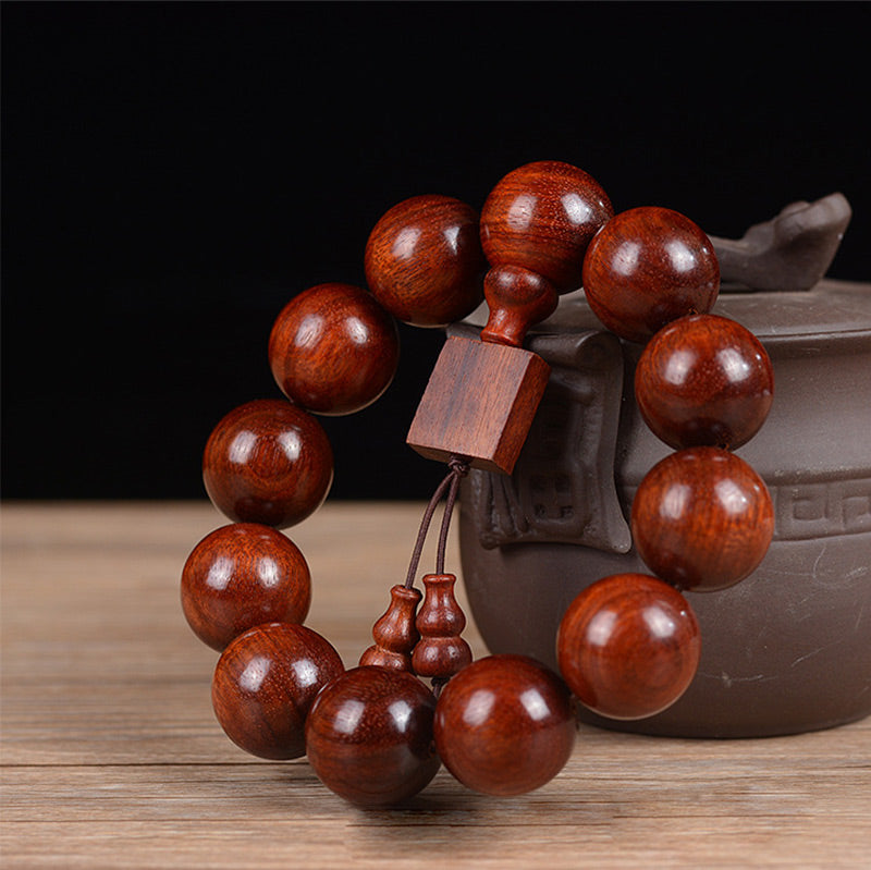 Buddha Stones Tibetan Small Leaf Red Sandalwood Relaxation Bracelet - image 5