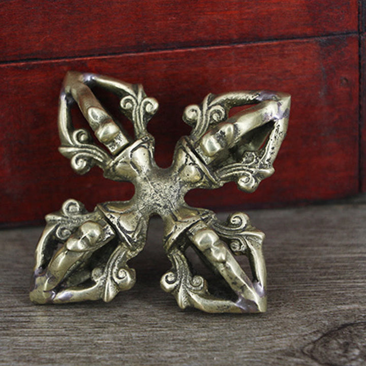 Nepal Handmade 5 Prong Double Dorje Copper Strength Vajra - image 9