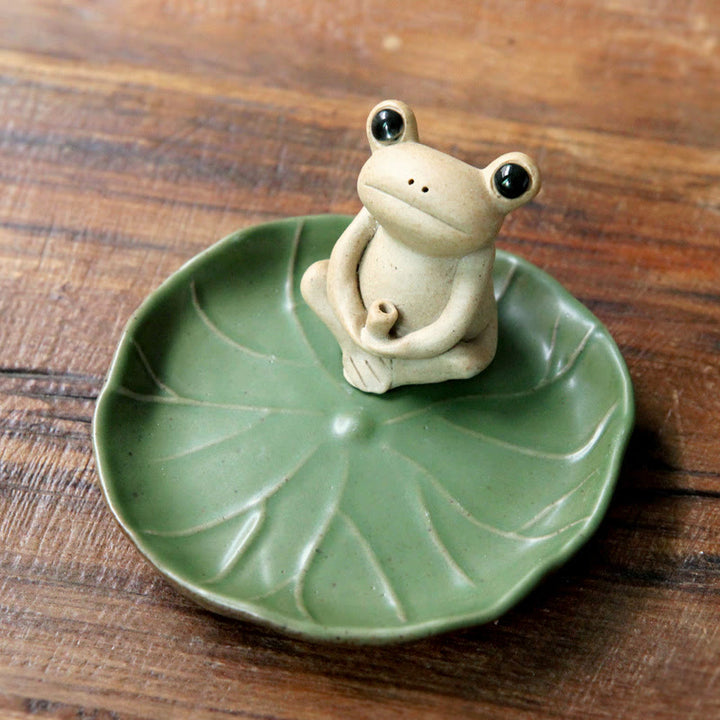 Buddha Stones Handmade Ceramic Stick Frog Incense Burner Decoration - image 0
