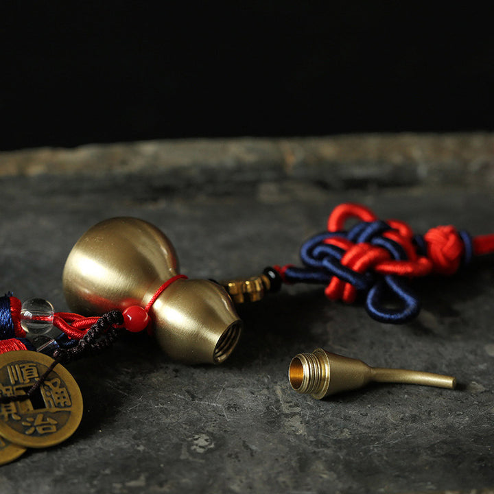 Buddha Stones Feng Shui Wu Lou Gourd Ancient Chinese Coins  Wealth Car Hanging Decoration - image 2