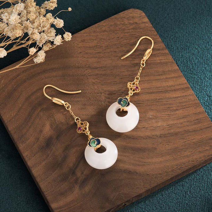 FengShui White Jade Blessing Drop Earrings - image 12