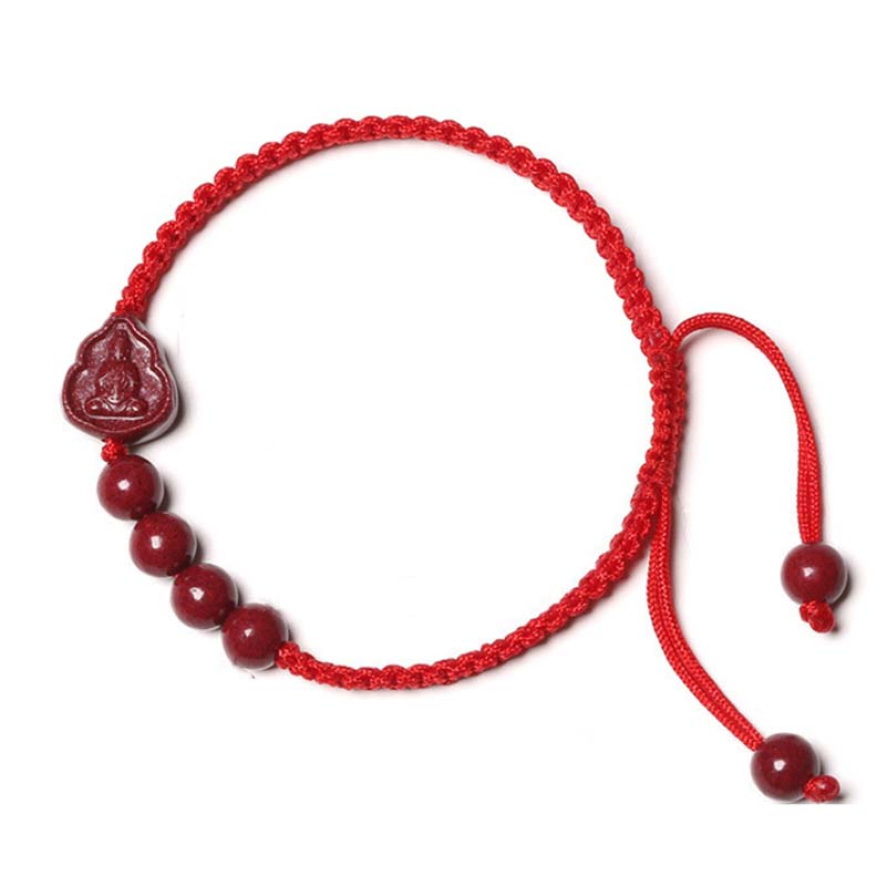 Buddha Stones Laughing Buddha Avalokitesvara Cinnabar Blessing String Bracelet - image 1