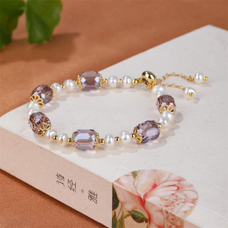 Buddha Stones Natural Amethyst Pearl Peace Healing Chain Bracelet - Amethyst&Pearl(Wrist Circumference 14-16cm) - image 0