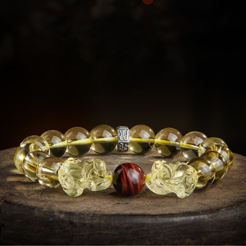 Buddha Stones Natural Citrine Double PiXiu Tiger Eye Prosperity Protection Bracelet - 10mm(Wrist Circumference 14-16cm) - image 0