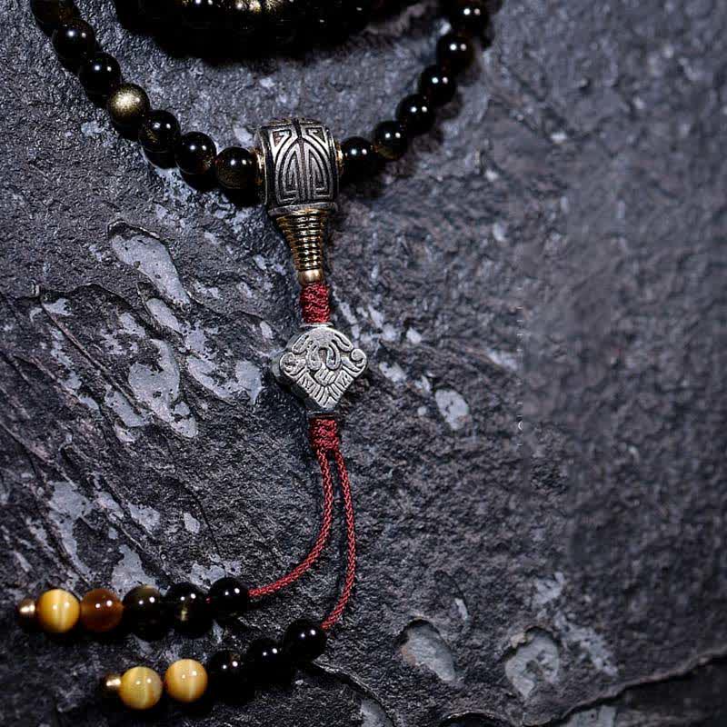 Buddha Stones 108 Mala Beads Gold Sheen Obsidian Tiger Eye Eagle's Eye Stone Wealth Bracelet - image 3