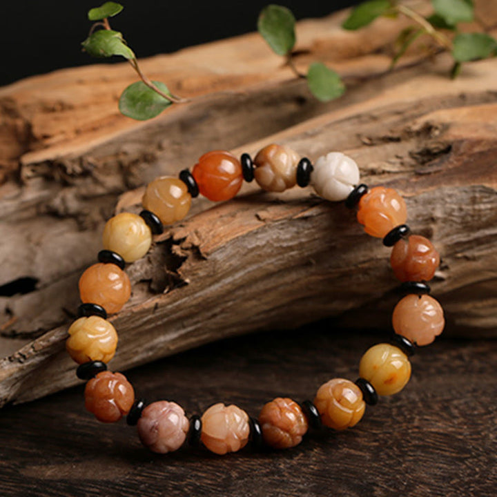 Buddha Stones Golden Silk Jade Lotus Wealth Luck Bracelet - image 10