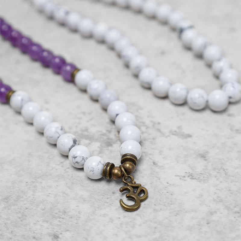 Buddha Stones 108 Mala Beads Amethyst White Turquoise OM Healing Meditation Energy Bracelet - image 5