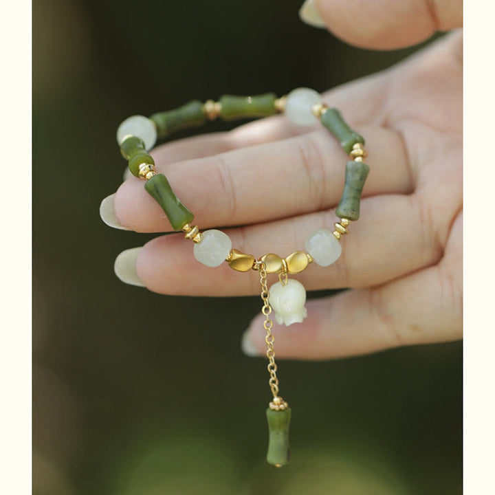 Buddha Stones Green Bamboo Jade Lily of the Valley Wealth Bracelet - image 11