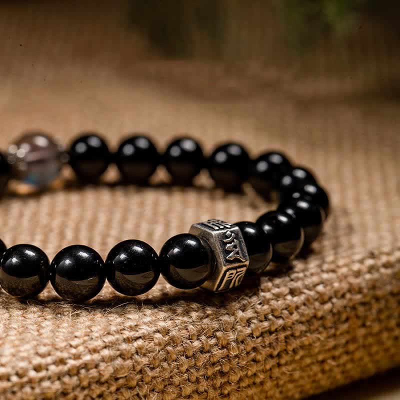 Buddha Stones Chinese Zodiac Natal Buddha 925 Sterling Silver Black Obsidian Moonstone Strength Bracelet - image 16