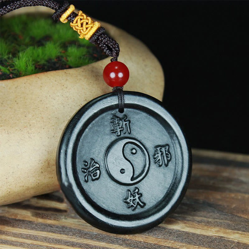 Buddha Stones Natural Hetian Cyan Jade Yin Yang Luck Harmony Necklace Pendant - Cyan Jade(Success♥Healing) - image 0