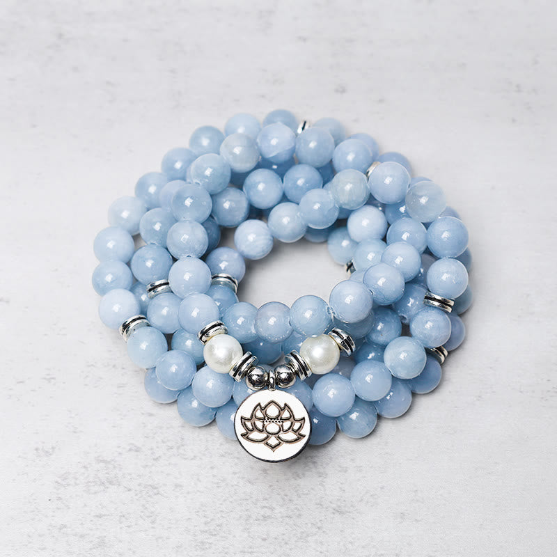 Buddha Stones 108 Mala Beads Aquamarine Healing Bracelet - image 0
