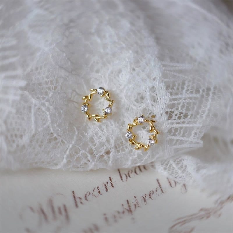 Buddha Stones 925 Sterling Silver Posts Copper Metal Tiny Wreath Stud Blessing Flower Earrings - image 4