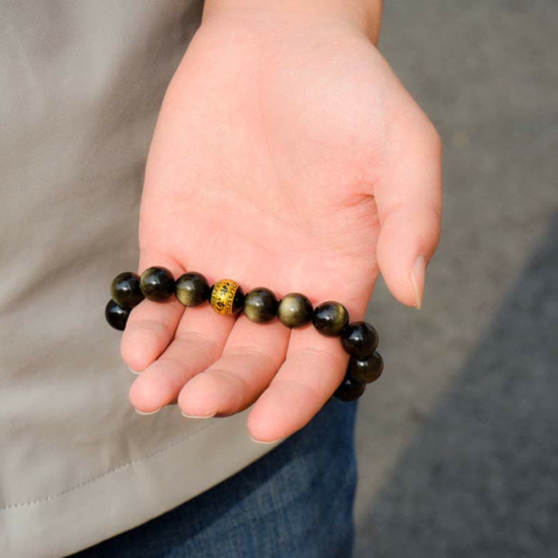 Buddha Stones Chinese Zodiac Natal Buddha Gold Sheen Obsidian Wealth Protection Bracelet - image 6