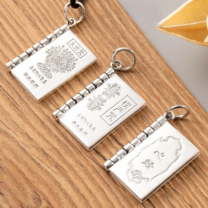 Buddha Stones 990 Sterling Silver Heart Sutra Great Compassion Shurangama Mantra Lotus Vajra Peace Necklace Pendant - image 1