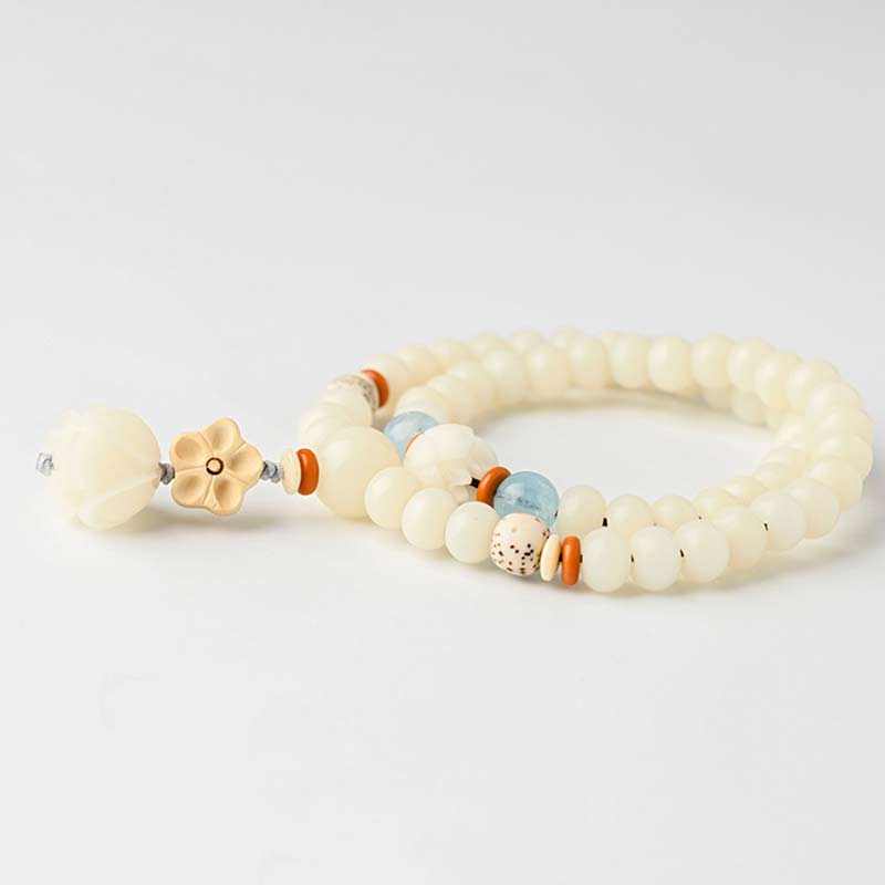Buddha Stones Tibetan White Jade Bodhi Lotus Blessing Bracelet - image 9