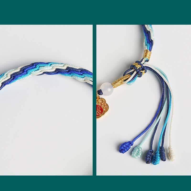 Buddha Stones 925 Sterling Silver Handmade Gourd Blessing String Reincarnation Knot Bracelet - image 9