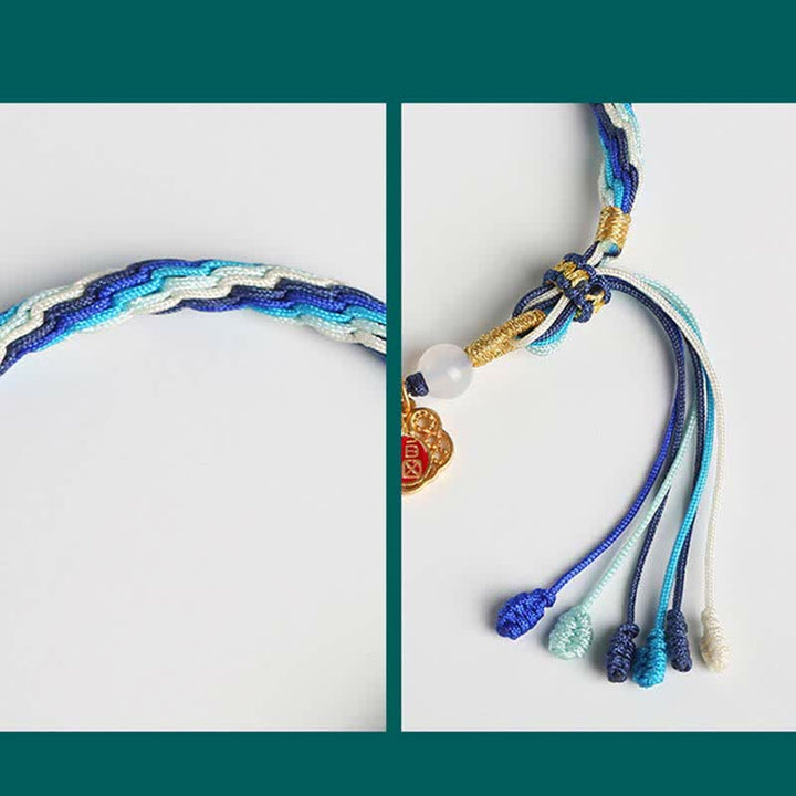 Buddha Stones 925 Sterling Silver Handmade Gourd Blessing String Reincarnation Knot Bracelet - image 9