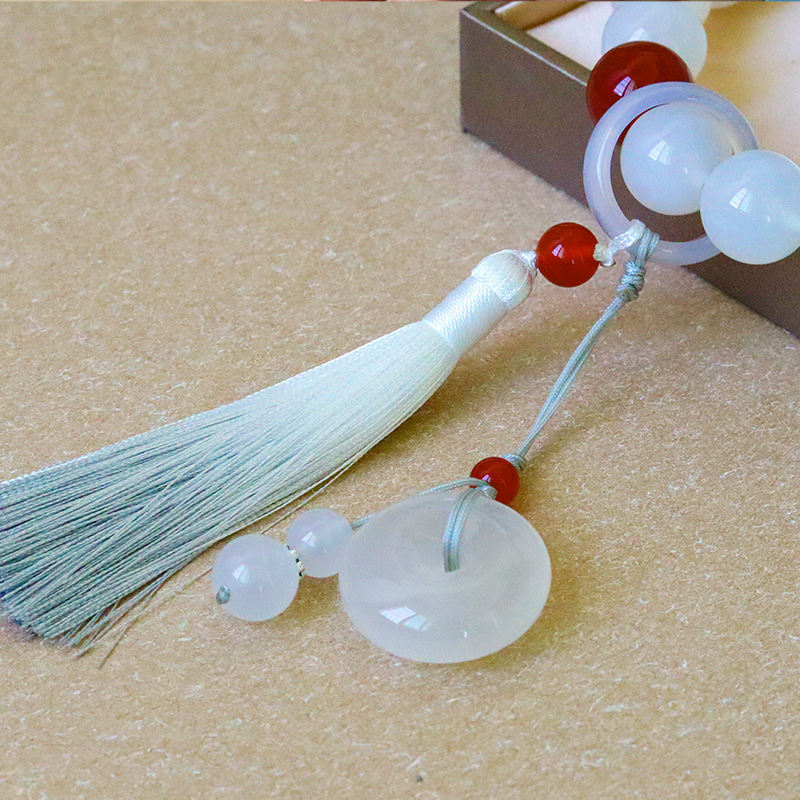 Buddha Stones White Agate Red Agate Luck Wrist Mala Tassels Pocket Mala Car Decoration - image 7