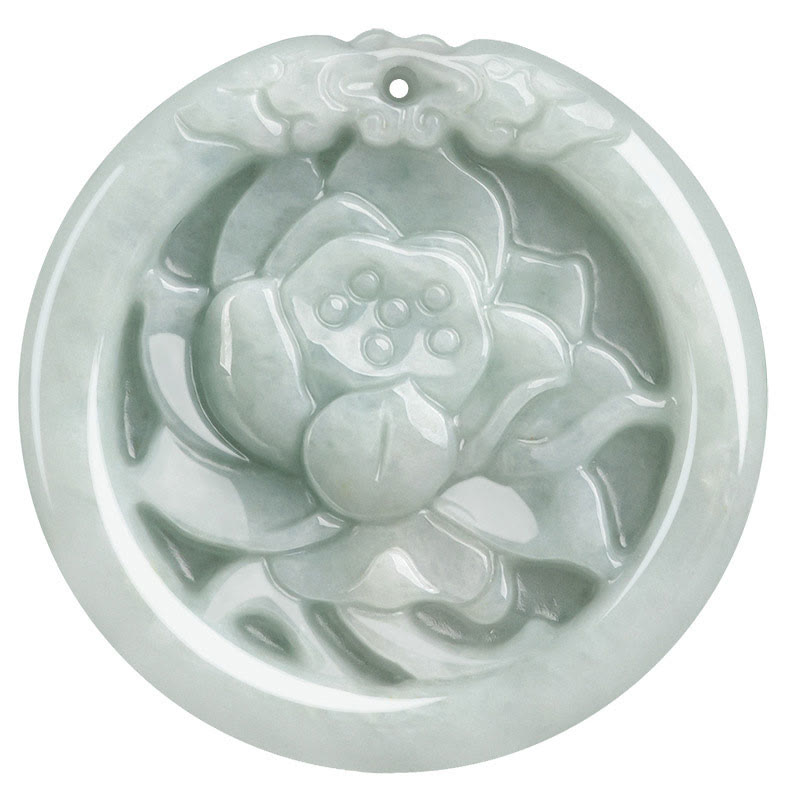 Buddha Stones Natural Jade Lotus Flower Carved Prosperity Necklace Pendant - image 10