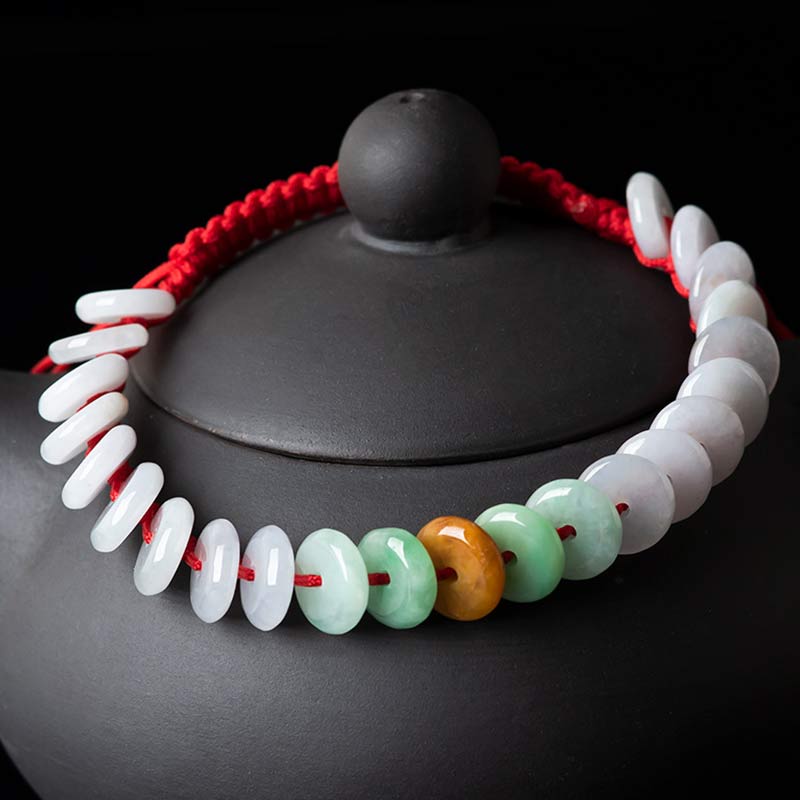 Buddha Stones Round Jade Lucky Red String Weave Bracelet - image 7