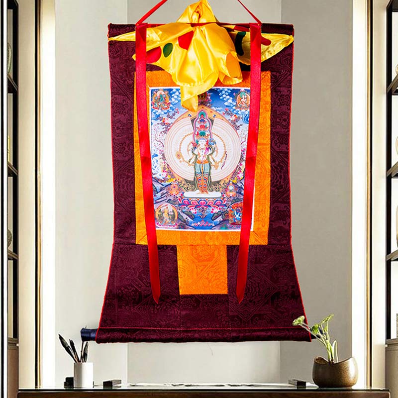 Buddha Stones Tibetan Thousand-handed Avalokitesvara Framed Thangka Blessing Decoration - image 4