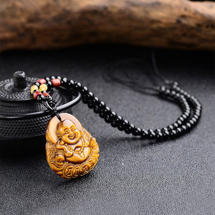 Buddha Stones Tiger's Eye Laughing Buddha Blessing Necklace - image 3