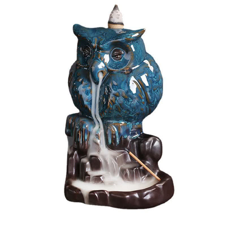 Buddha Stones Cute Owl Ceramic Backflow Smoke Fountain Meditation Healing Incense Burner Decoration - image 10