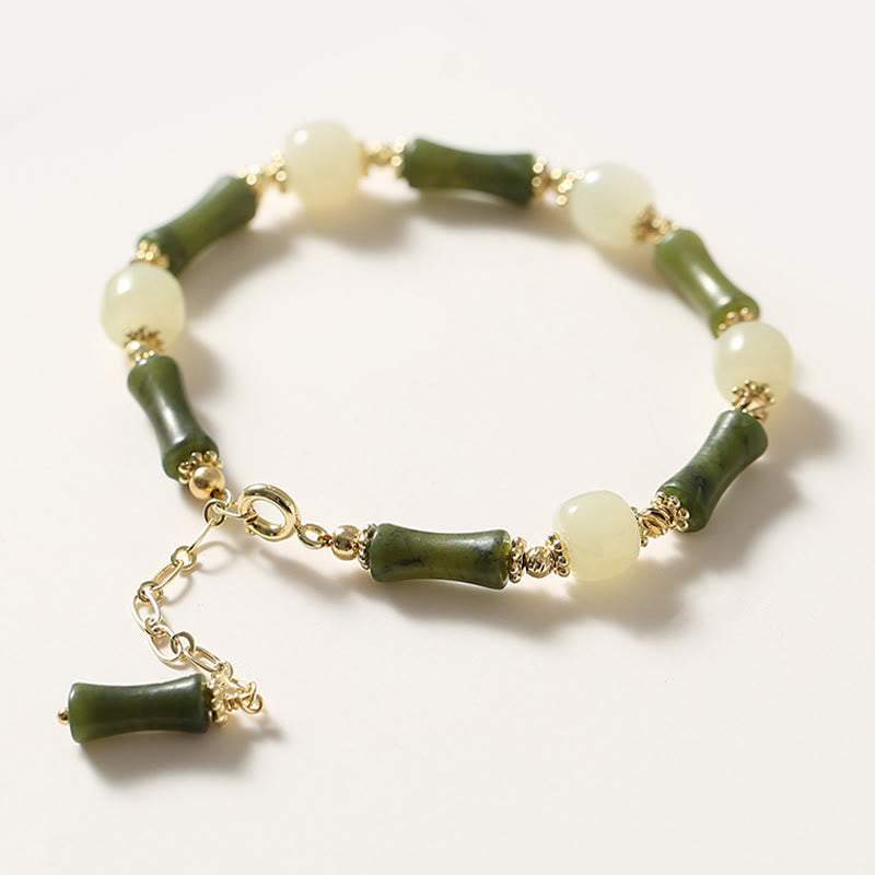 Buddha Stones Glass Bead Bamboo Luck Strength Chain Bracelet - Multi Green Beads - image 12
