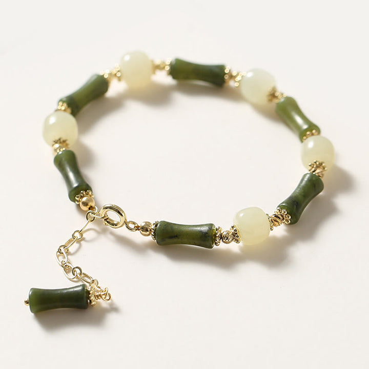 Buddha Stones Glass Bead Bamboo Luck Strength Chain Bracelet - Multi Green Beads - image 12
