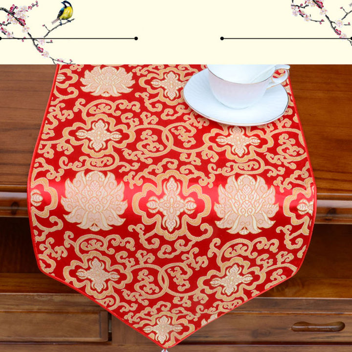 Prayer Altar Flower Vajra Dragon Pattern Tibetan Auspicious Symbols Tassels Jacquard Table Runner - image 3