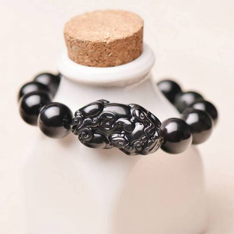 Buddha Stones FengShui PiXiu Obsidian Wealth Bracelet - image 1