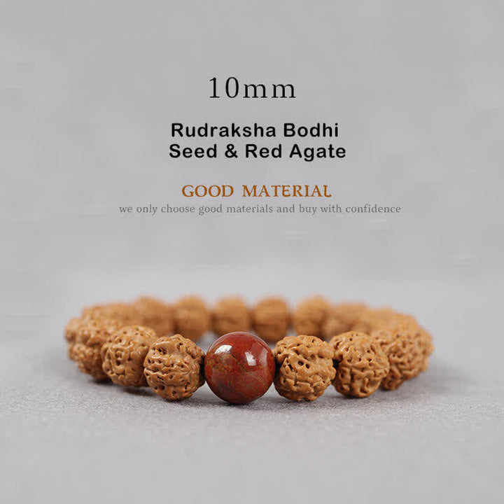 Buddha Stones Tibet Rudraksha Bodhi Seed Dzi Bead Amber Turquoise Wealth Bracelet - 10mm - Rudraksha Bodhi Seed & Red Agate - image 14